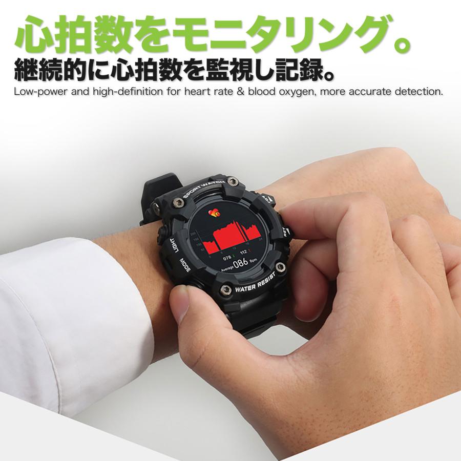 スマートウォッチ 日本語 タフネス ミリタリー アーミー iPhone Android IP68防水 大画面 スポーツ 睡眠 心拍数 血圧 血中酸素 歩数計 着信通知 FINERED GX-6 |  | 14