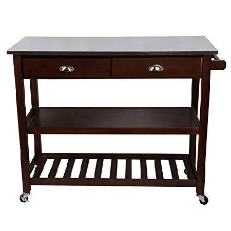 26【新品未使用】 Homegear Open Storage Kitchen Cart with Shelves - Stainless Steel Top Brown 【XU2893778933】(101970円)
