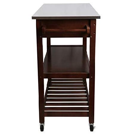 26【新品未使用】 Homegear Open Storage Kitchen Cart with Shelves - Stainless Steel Top Brown 【XU2893778933】(101970円)