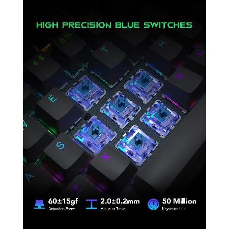 Black Shark RGB Mechanical Gaming Keyboard LED Backlit Wired Keyboard with Blue Switches, Fully Programmable, Anti-Ghosting 104 Keys for Desktop PC,