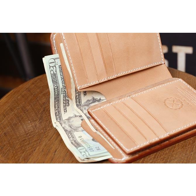 ヌメ革 二つ折り メンズ 財布 小銭入れなし 手縫い ミドル ヌメ革 二つ折り メンズ 財布 小銭入れなし 手縫い ミドル