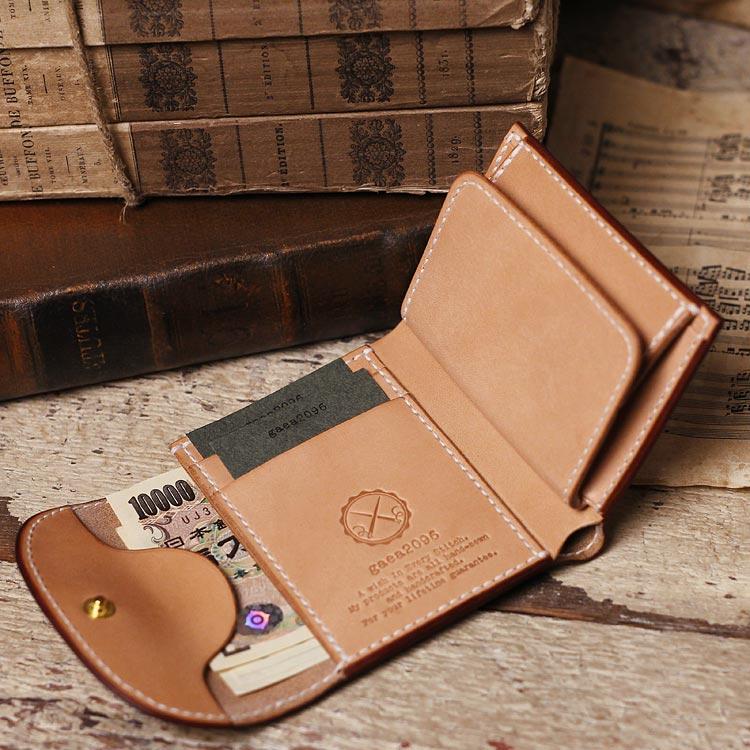 栃木レザー 三つ折り財布 本革 総手縫い ミニ財布 キャメル コンパクト財布 小さい財布 三つ折り財布 栃木レザー ヌメ革 ミニ財布 ヌメ革財布