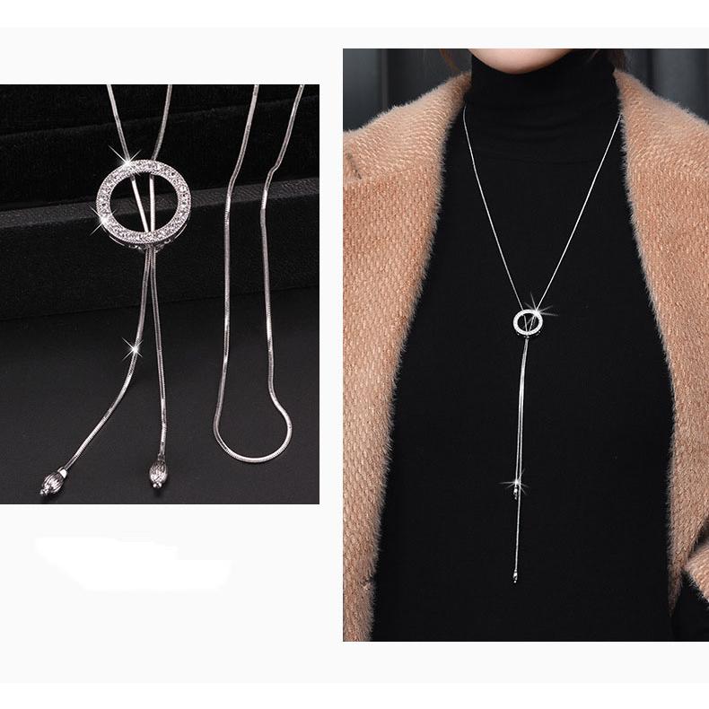 ネックレス レディース チェーン ロング ペンダント シルバー ダイヤ