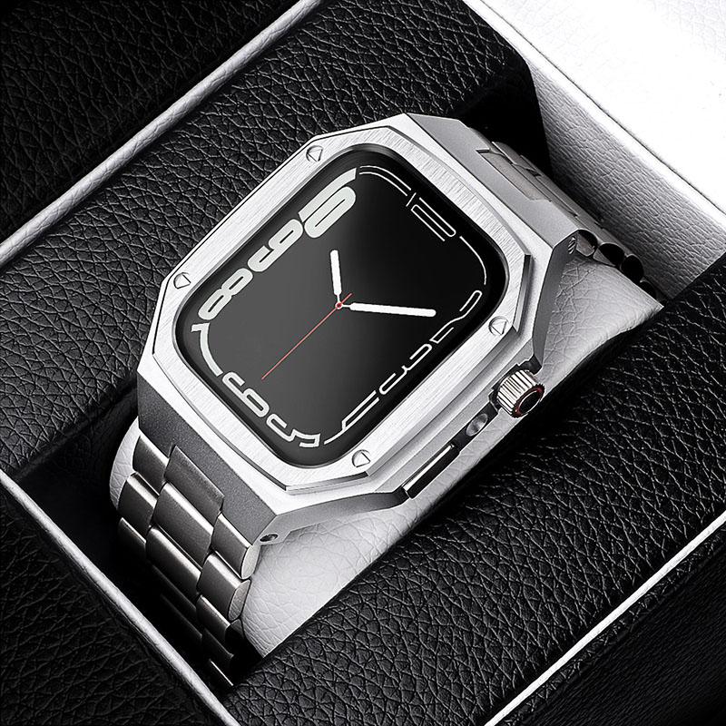 アップルウォッチケースバンド一体型  Apple Watchカバーバンドセット ステンレス 金属 44mm 45mmの画像
