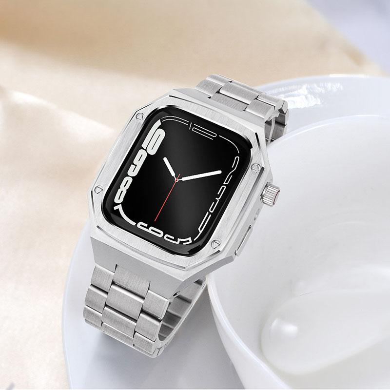 アップルウォッチケースバンド一体型  Apple Watchカバーバンドセット ステンレス 金属 44mm 45mmの画像