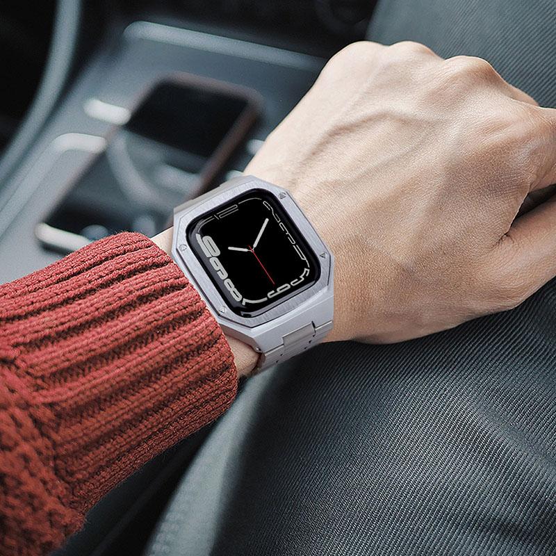 アップルウォッチケースバンド一体型  Apple Watchカバーバンドセット ステンレス 金属 44mm 45mmの画像