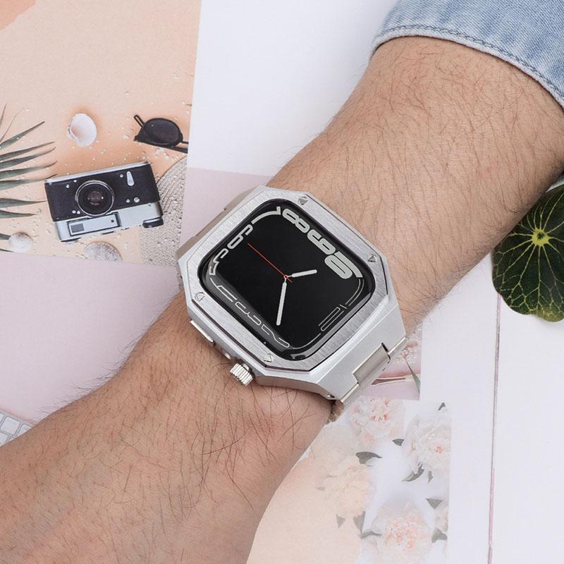 アップルウォッチケースバンド一体型  Apple Watchカバーバンドセット ステンレス 金属 44mm 45mmの画像