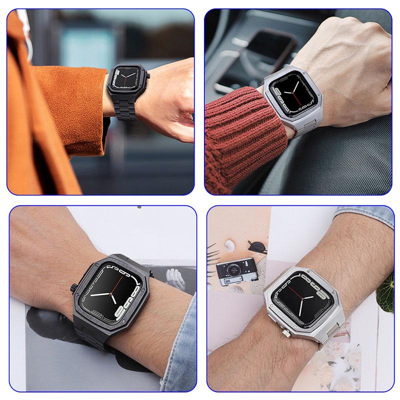 アップルウォッチケースバンド一体型  Apple Watchカバーバンドセット ステンレス 金属 44mm 45mmの画像