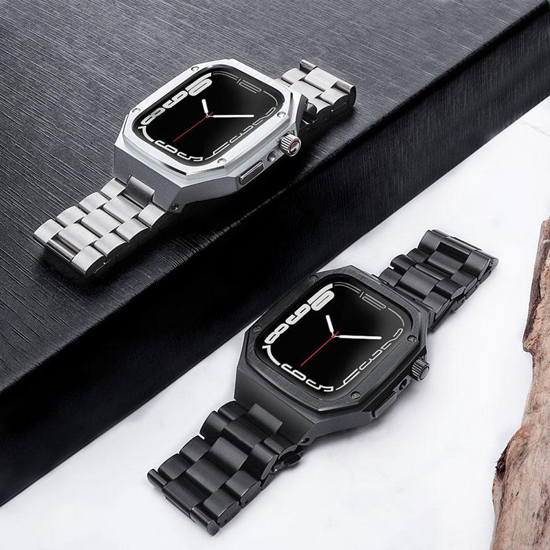 アップルウォッチケースバンド一体型  Apple Watchカバーバンドセット ステンレス 金属 44mm 45mmの画像