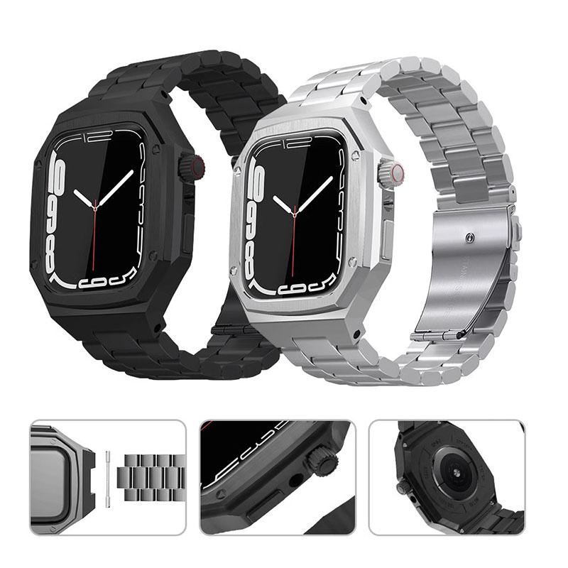 アップルウォッチケースバンド一体型  Apple Watchカバーバンドセット ステンレス 金属 44mm 45mmの画像