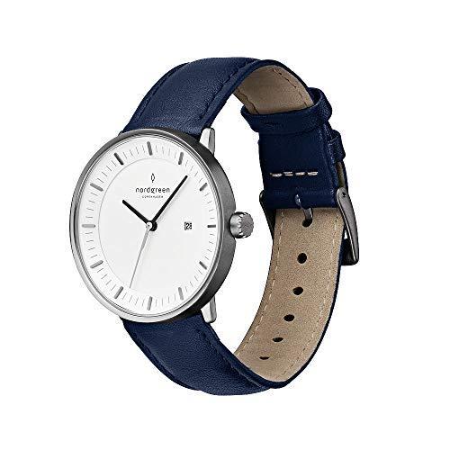【正規逆輸入品】 Nordgreen [ノードグリーン] ネイビーレザーストラッ? 40mm デザイン腕時計 【Philosopher】メンズのガンメタルの北欧 腕時計用ベルト、バンド