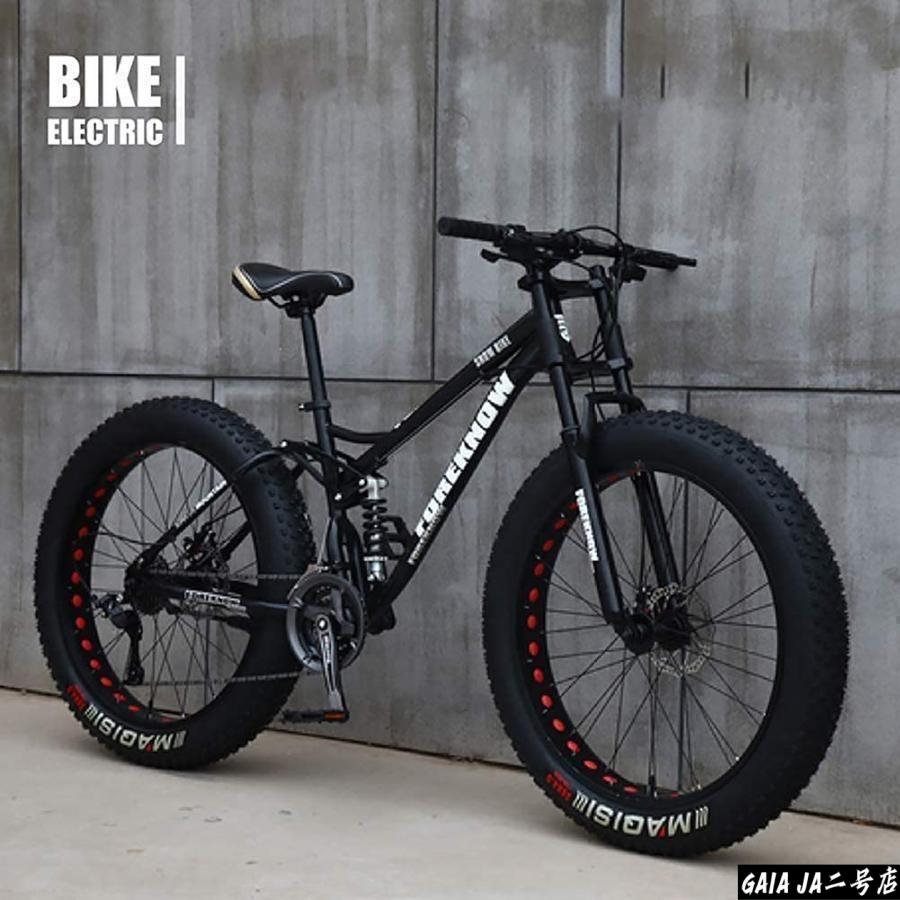 ブラック ファットタイヤ マウンテンバイク 自転車MTB、ファットホイールバイク/ファットバイク/ファットタイヤ