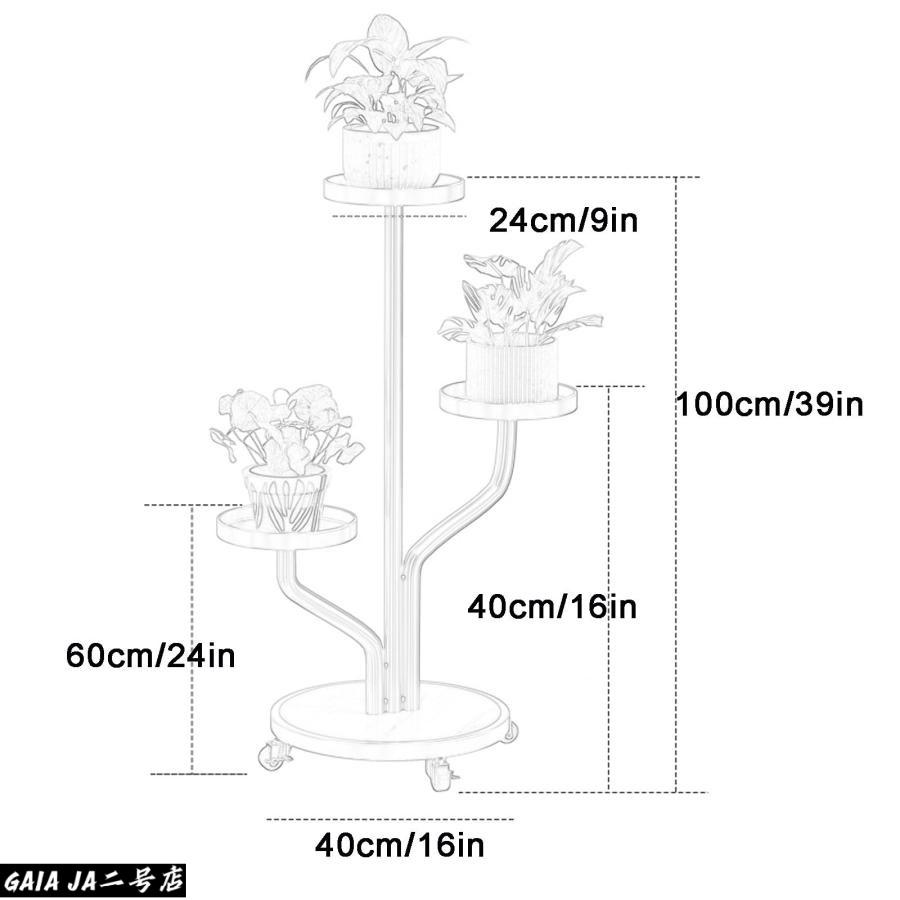 観葉植物 台 3段アイアンプラントスタンド、車輪とKTボードベースを備えた可動式メタルスタンド、リビングルームバルコニー用プラントシェルフの画像