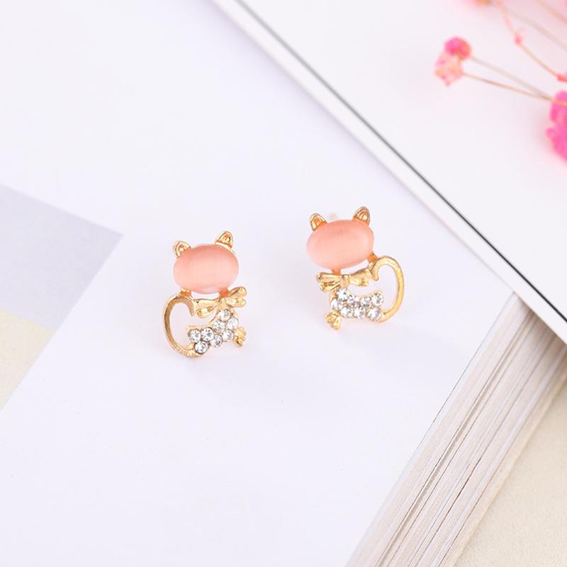 シルバーポストピアス ネコ 天然石 猫目石 5ペア : gaikicraft - 通販