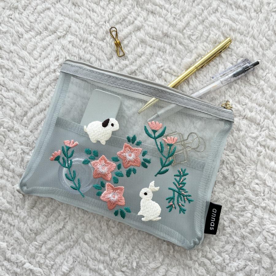 学研 公式 annas 刺繍 メッシュ ポーチ キツネ ウサギ ツバメ 小物収納