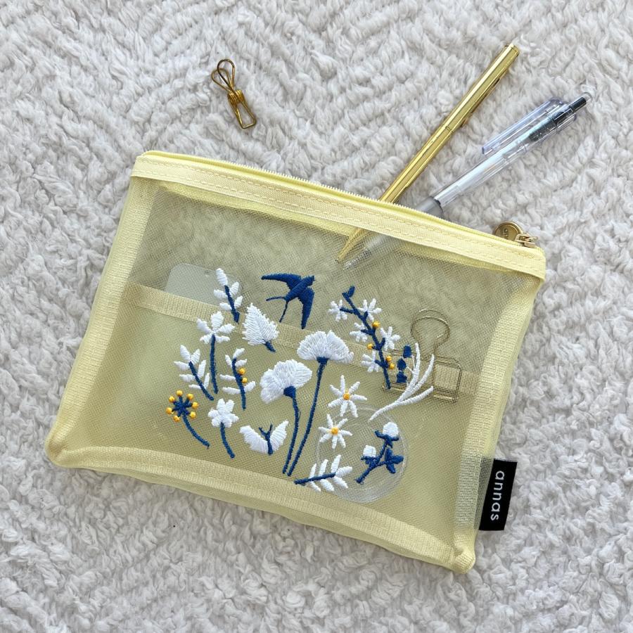 新商品 学研 公式 annas 刺繍 メッシュ ポーチ キツネ ウサギ ツバメ