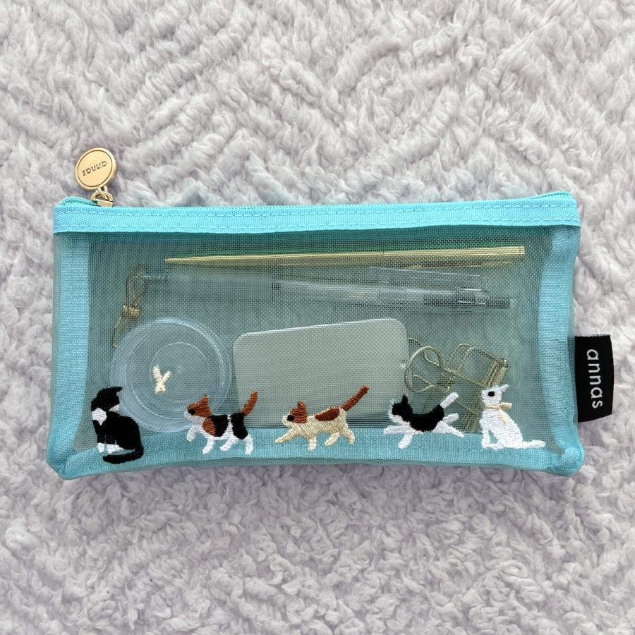 学研 公式 annas 刺繍 メッシュ ペン ポーチ ネコ トリ ヒツジ ペン