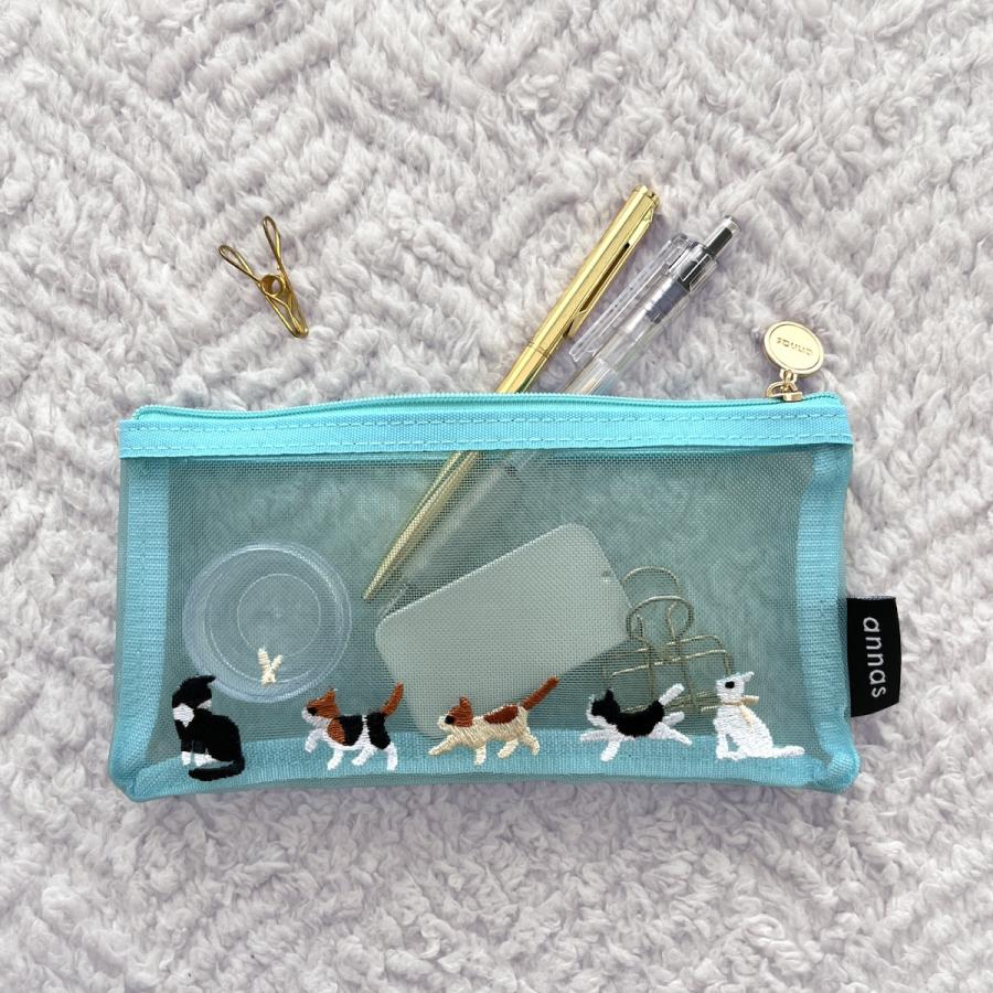 学研 公式 annas 刺繍 メッシュ ペン ポーチ ネコ トリ ヒツジ ペン