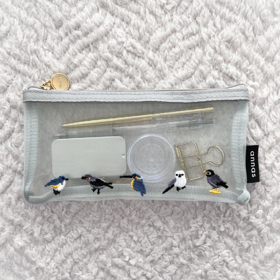 新商品 学研 公式 annas 刺繍 メッシュ ペン ポーチ ネコ トリ ヒツジ