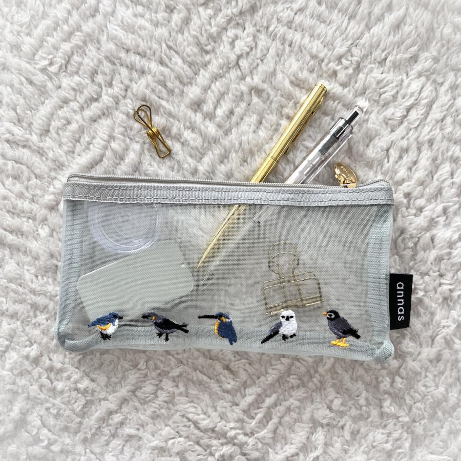 学研 公式 annas 刺繍 メッシュ ペン ポーチ ネコ トリ ヒツジ ペン