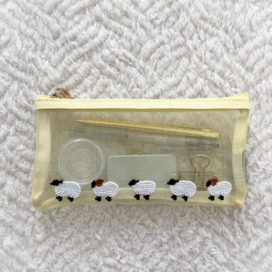 blackbeans 刺繍ケース 学研 公式 annas 刺繍 メッシュ ペン ポーチ ネコ トリ ヒツジ ペン