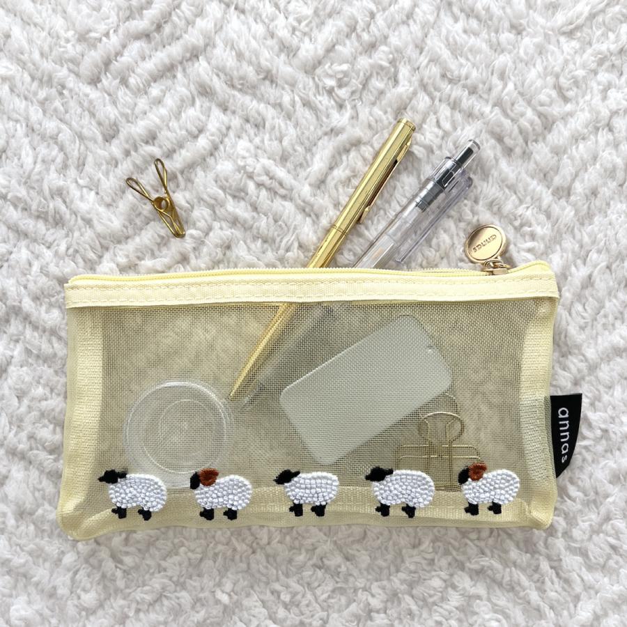 学研 公式 annas 刺繍 メッシュ ペン ポーチ ネコ トリ ヒツジ ペン