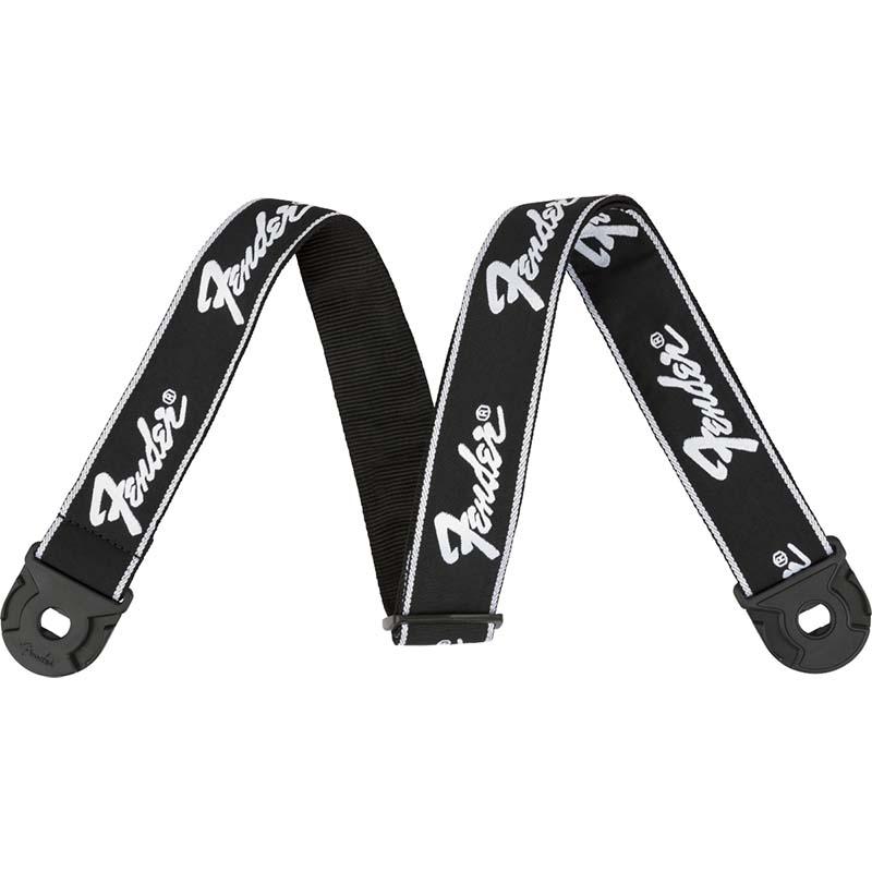Fender Quick Grip Locking End Straps Black with White Running Logo