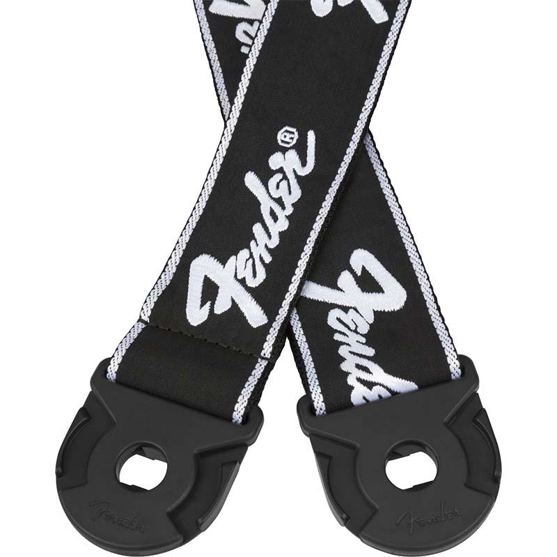 Fender Quick Grip Locking End Straps Black with White Running Logo