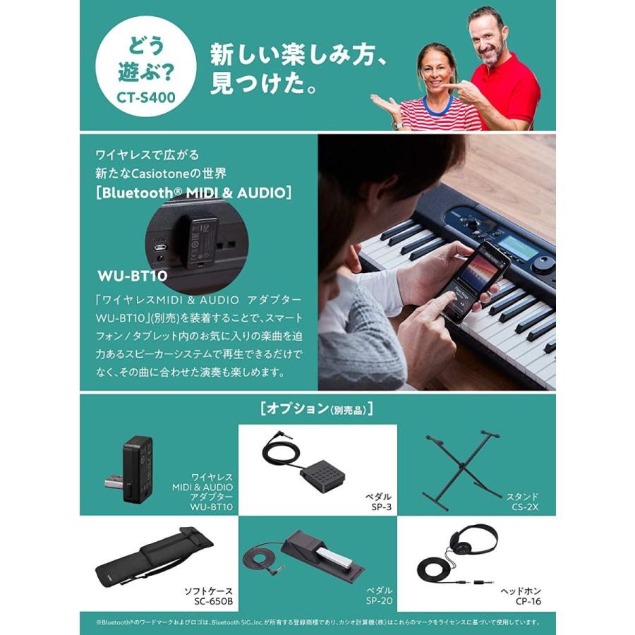 カシオ（CASIO）電子キーボード Casiotone CT-S400 (ブラック) タッチレスポンス付き61鍵標準鍵盤｜gakkiland-thanks｜07
