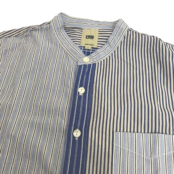 【SALE】Ｆ.Ｏ.Ｂ エフオービー F.O.B FACTORY F3476 CRAZY STRIPE BANDCOLLAR SHIRTS クレイジーストライプバンドカラーシャツ　Blue Multi｜gaku-shop｜02