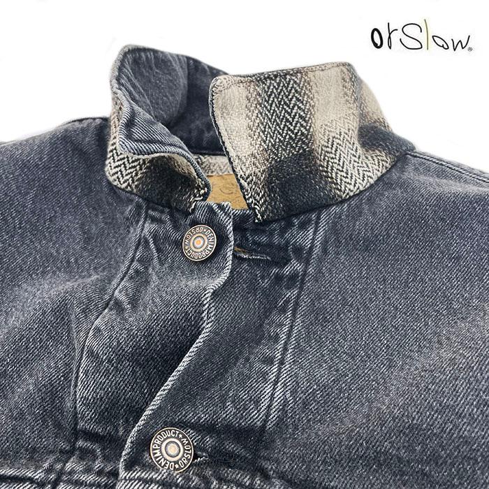 orSlow オアスロウ  フランネルチェックライニングデニムジャケット ブラックストーン 01-6105-D61Sの画像