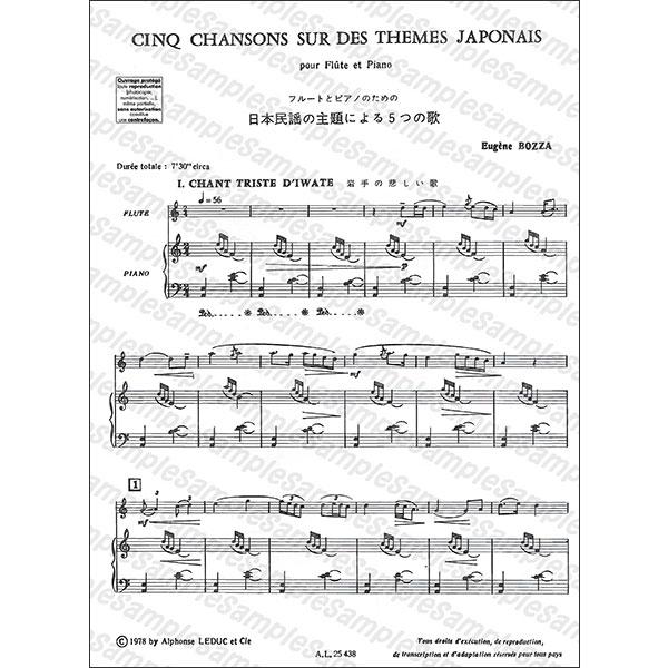 楽譜 ボザ／日本民謡の主題による5つの歌(AL25438／フルートとピアノ