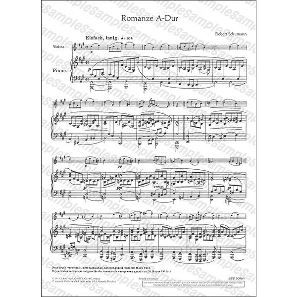 楽譜 シューマン/ロマンス イ長調 (3つのロマンスより) 【Violinと