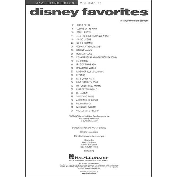 楽譜 ディズニー・フェイヴァリッツ (ジャズ・ピアノ・ソロ Vol. 51