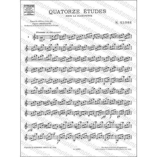 楽譜 クローゼ／14の練習曲 【Clarinet】(【1030446】／AL20957