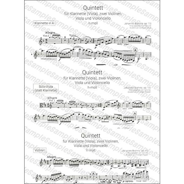 楽譜 ブラームス／クラリネット五重奏曲 ロ短調 作品115 (パート譜 