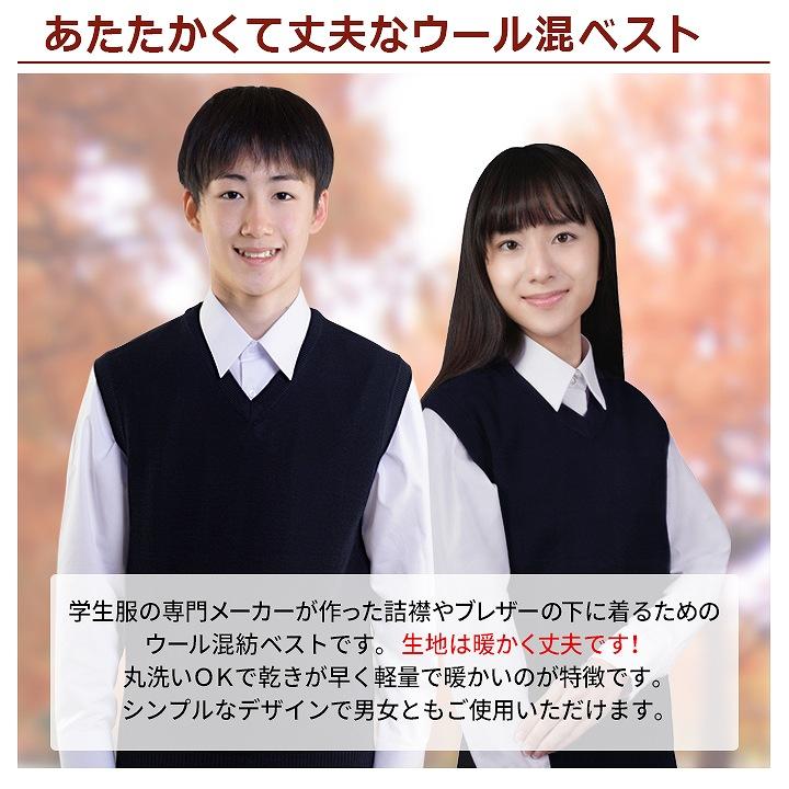 学生服 スクール ベスト 男女兼用 Vネック 制服 ウール混