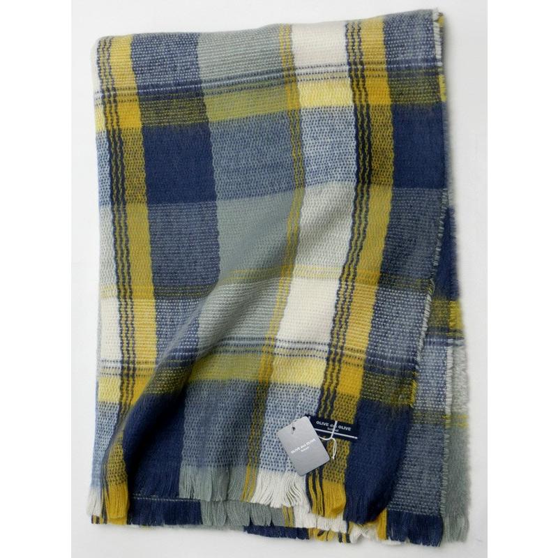 モヘアのストールマフラー イエローチェックオリーブ・デ・オリーブ 巾