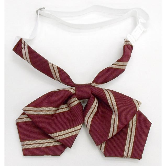 HANECTONE スクールリボン ストライプ柄 エンジ/紺 下がり型ダブル蝶