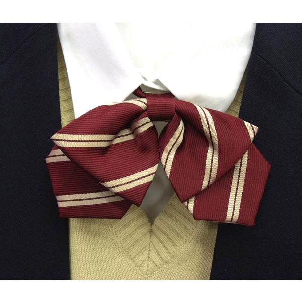 HANECTONE スクールリボン ストライプ柄 エンジ/紺 下がり型ダブル蝶