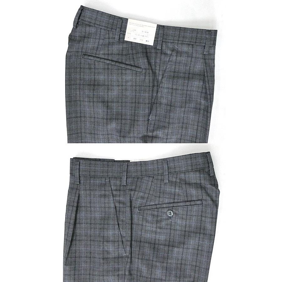 夏用メンズ制服スラックスA920 グレーチェック ワンタック カンコー