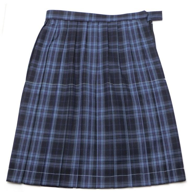 制服 スカート 丈長51 濃紺チェック柄 20本プリーツ W63-72 ひざ丈