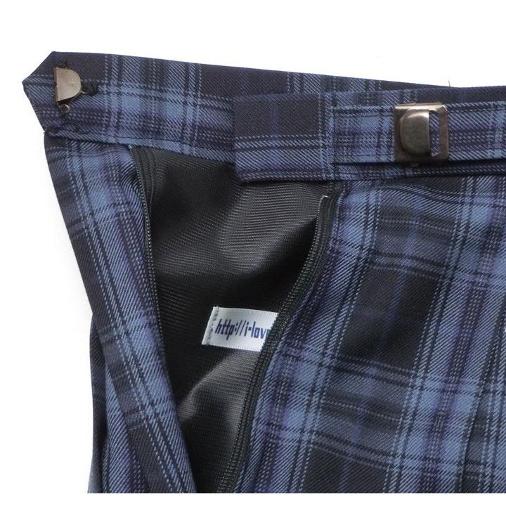 制服 スカート 丈長51 濃紺チェック柄 20本プリーツ W63-72 ひざ丈