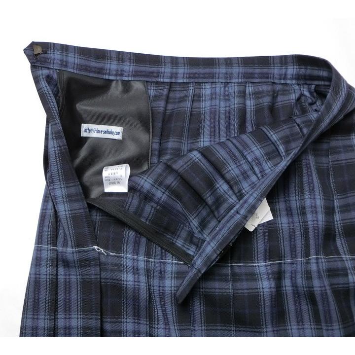 制服 スカート 丈長51 濃紺チェック柄 20本プリーツ W63-72 ひざ丈