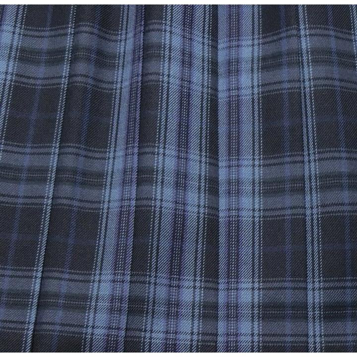 制服 スカート 丈長51 濃紺チェック柄 20本プリーツ W63-72 ひざ丈