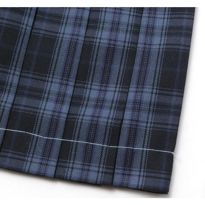 制服 スカート 丈長51 濃紺チェック柄 20本プリーツ W63-72 ひざ丈