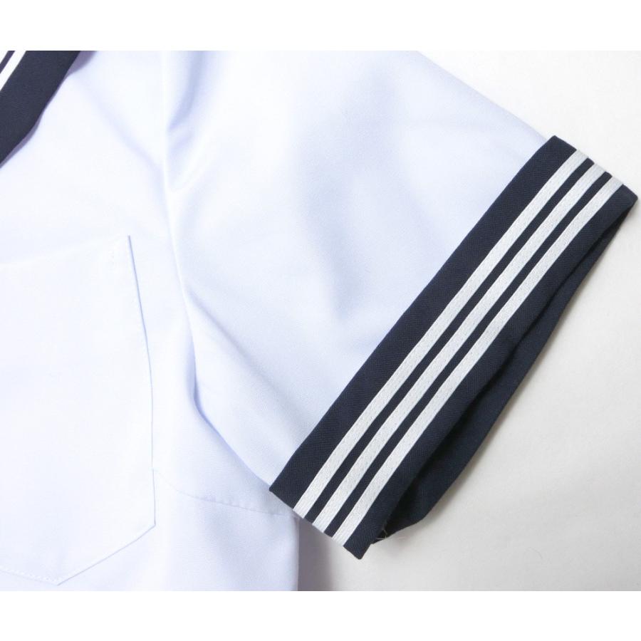 富士ヨット夏用白セーラー服 半袖 紺衿・三本線 18号 A体 : アイラブ