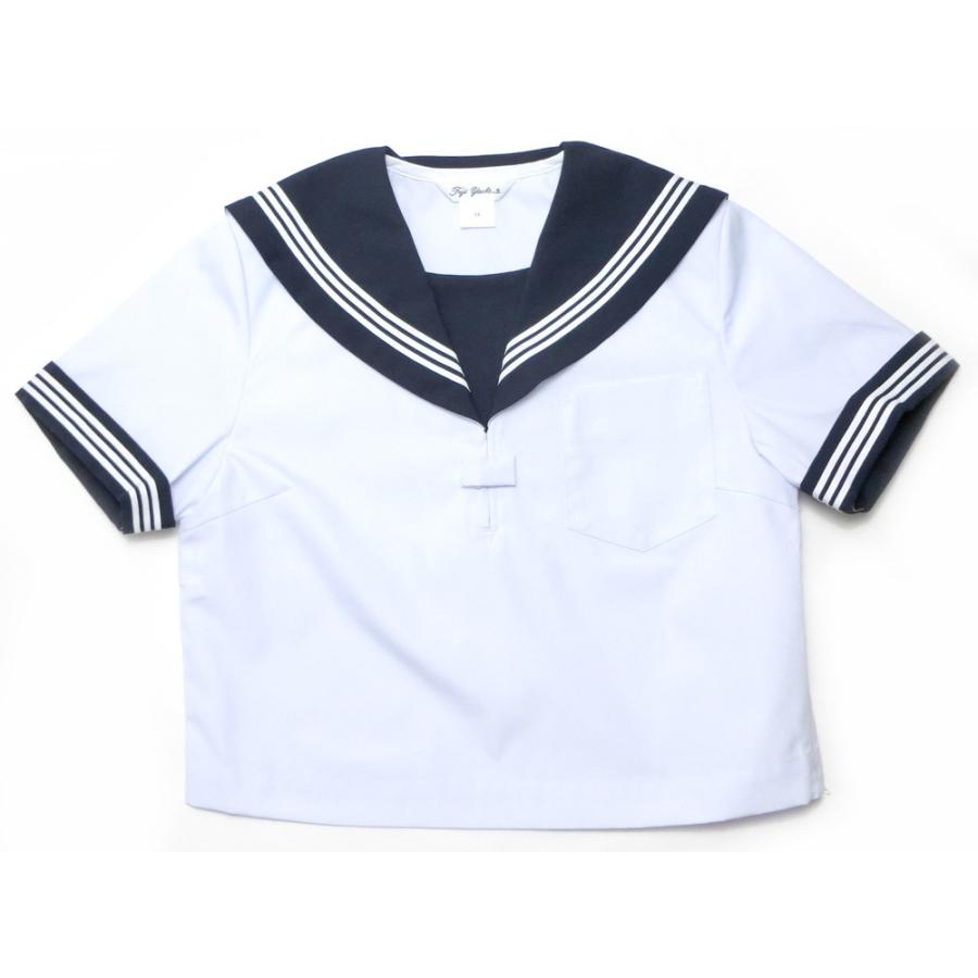 富士ヨット 夏用白セーラー服 半袖 紺衿 三本線 大きいサイズ 18B/19B