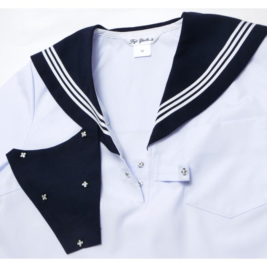 富士ヨット夏用白セーラー服半袖 紺衿 三本線 B体(大きいサイズ) 10B 