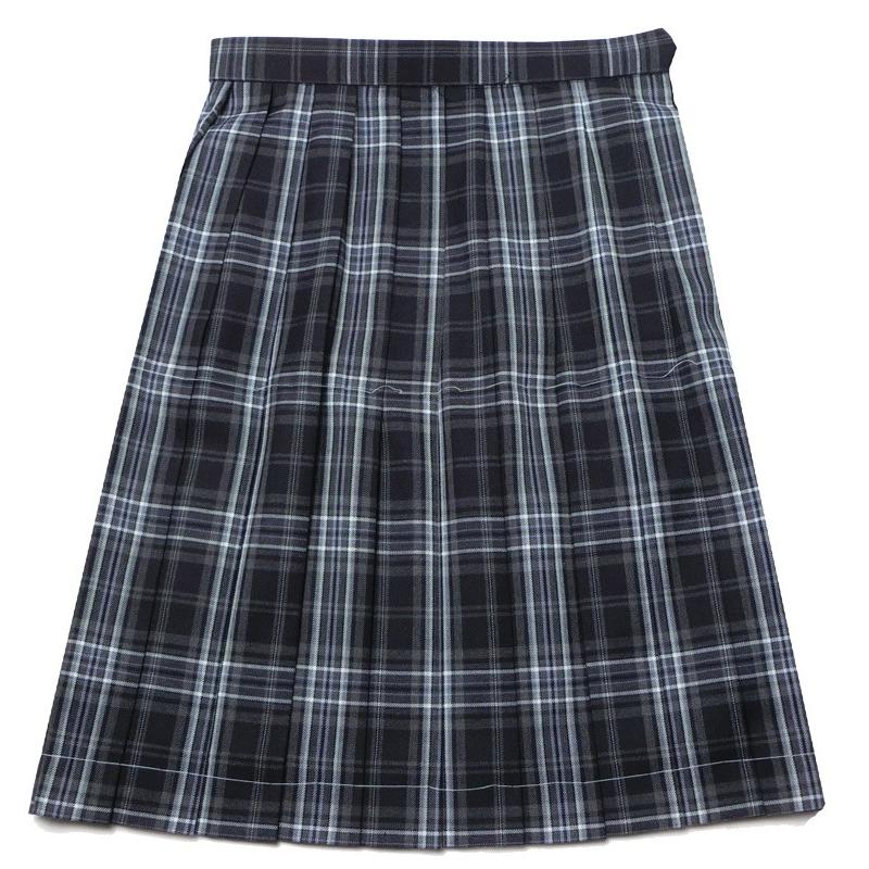 制服 スカート 丈長51センチ グレーサックスチェック柄 20本プリーツ